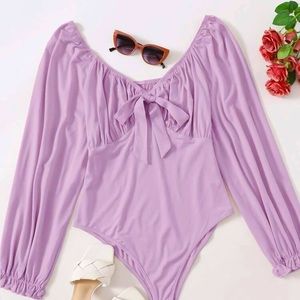 Never worn light purple, soft, long sleeve, knot front sweetheart bodysuit